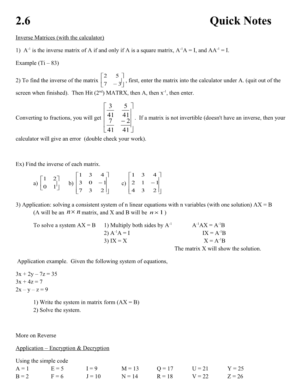 Inverse Matrices (With the Calculator)