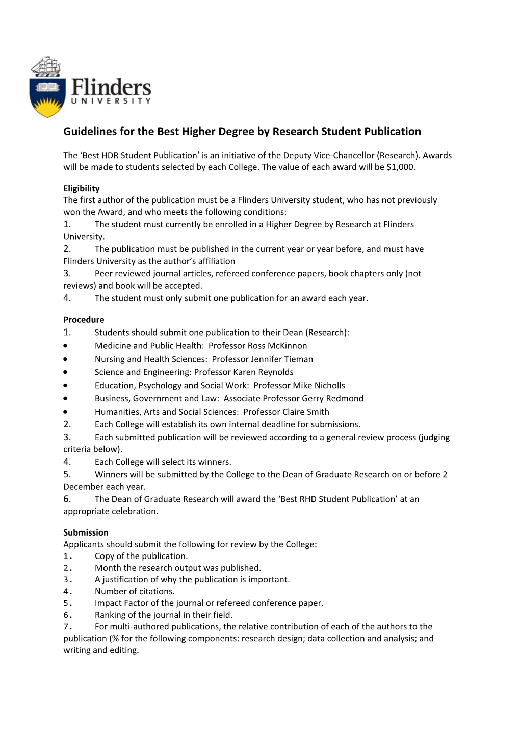Guidelines for the Best Higher Degree Byresearch Studentpublication