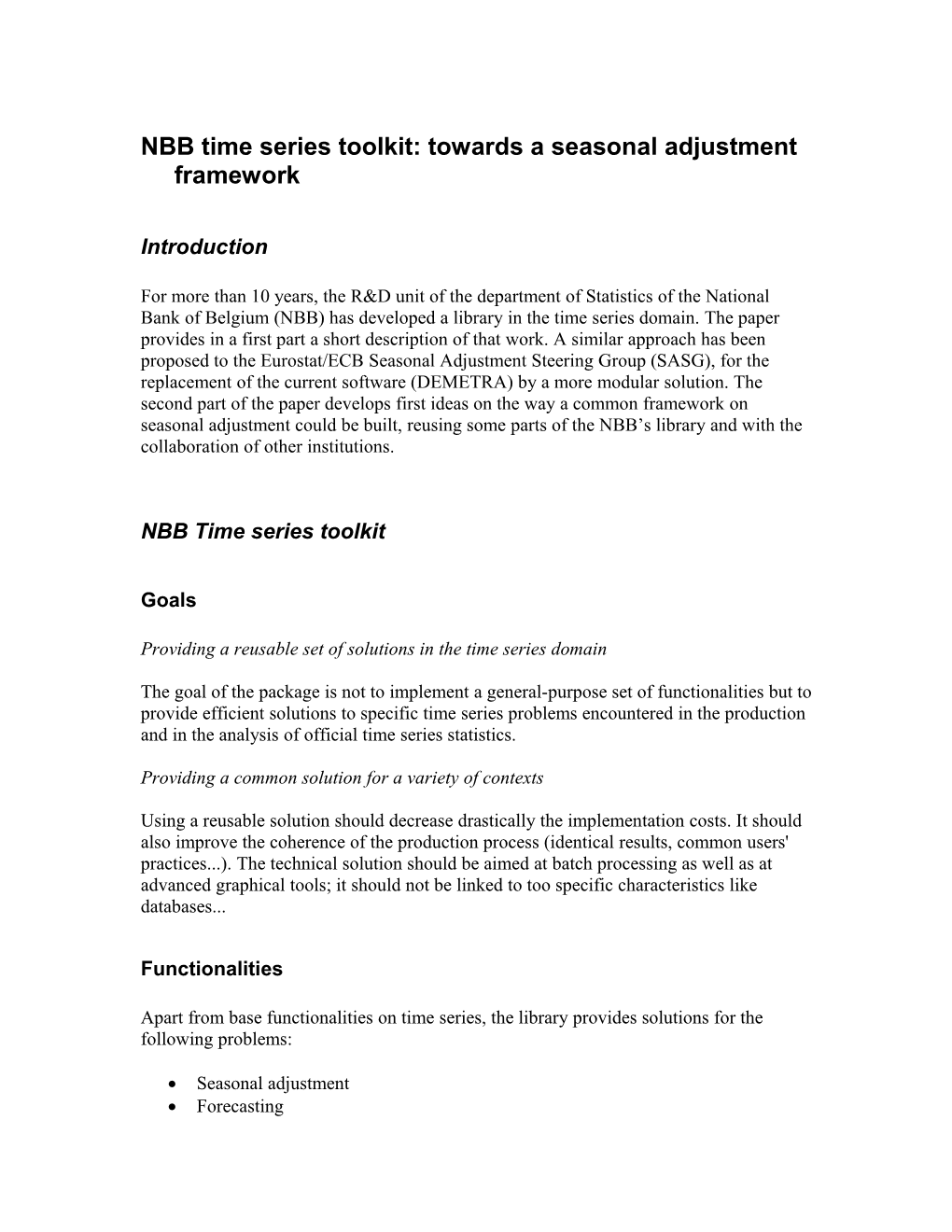 NBB Time Series Toolkit: Towards a Seasonal Adjustment Framework