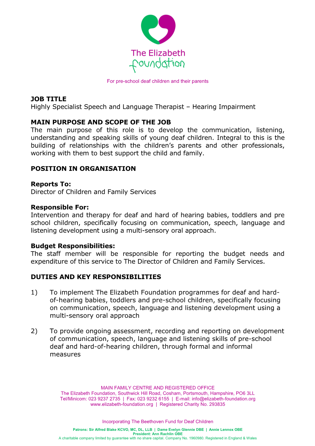 Highly Specialist Speech and Language Therapist Hearing Impairment