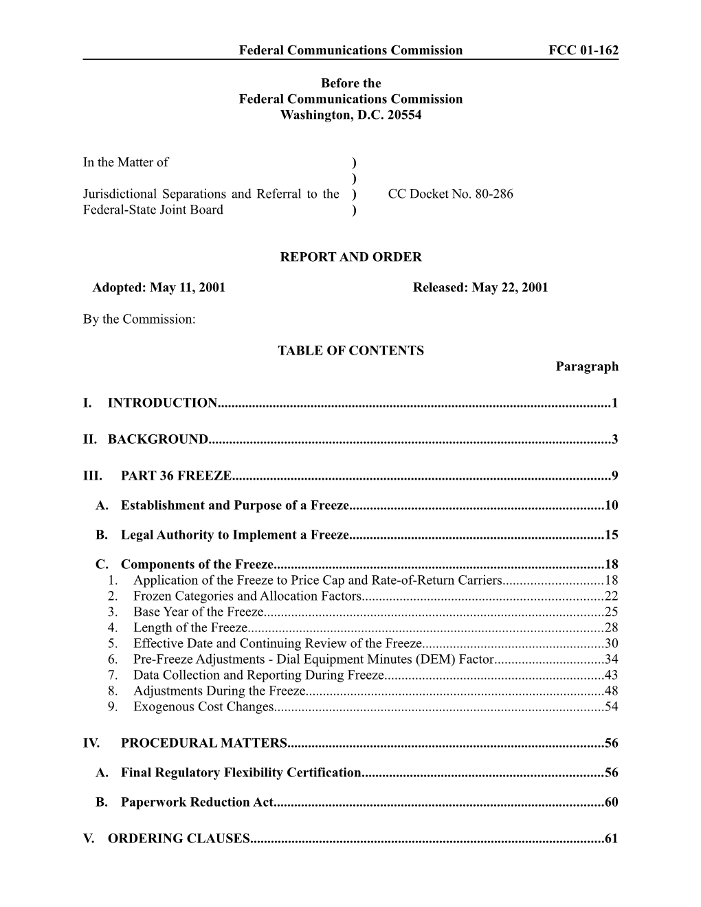 Federal Communications Commissionfcc 01-162