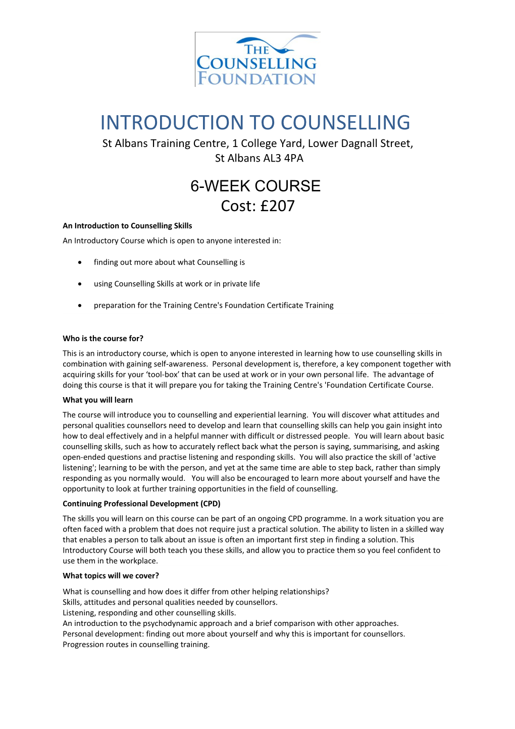 Introduction to Counselling