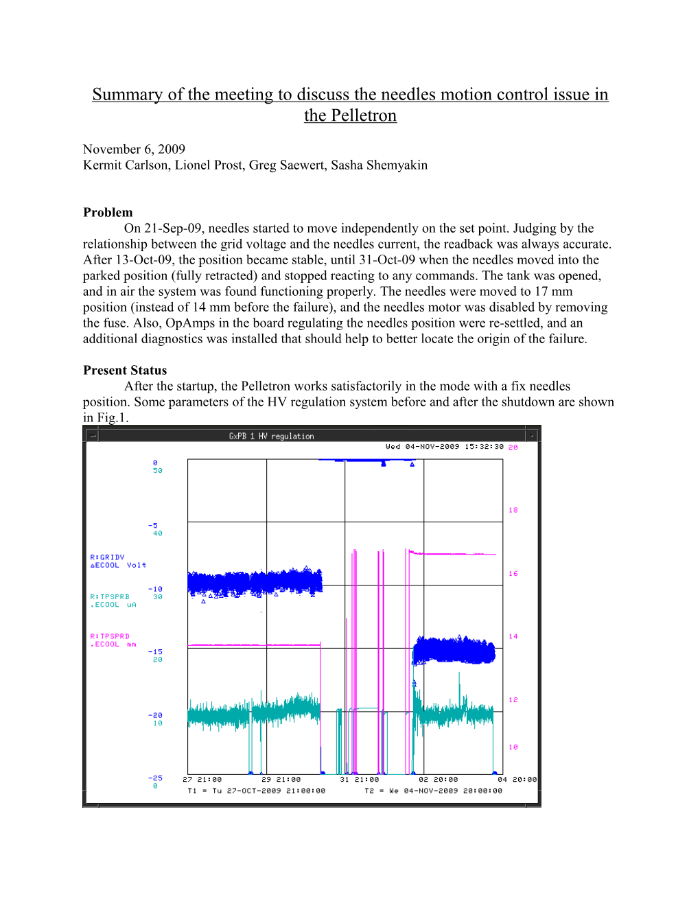 Summary of the Meeting to Discuss the Needles Motion Control