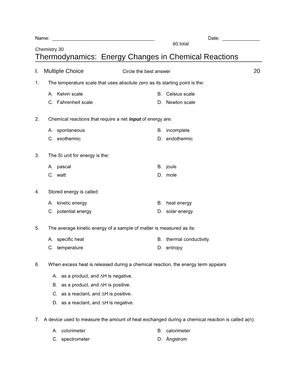 Thermodynamics: Energy Changes in Chemical Reactions
