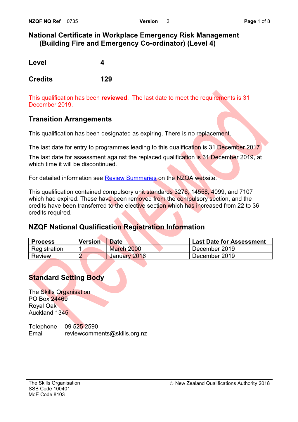 0735 National Certificate in Workplace Emergency Risk Management (Building Fire and Emergency