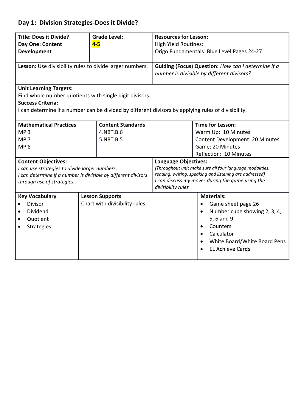 Day 1: Division Strategies-Does It Divide?