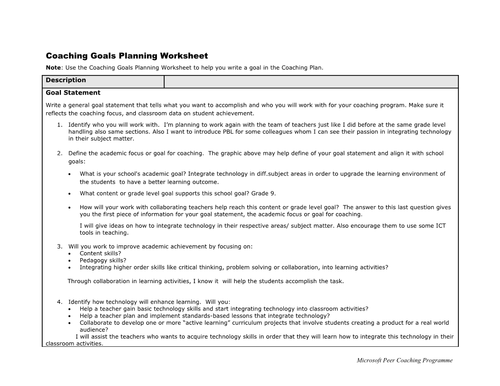 Coaching Goals Planning Worksheet