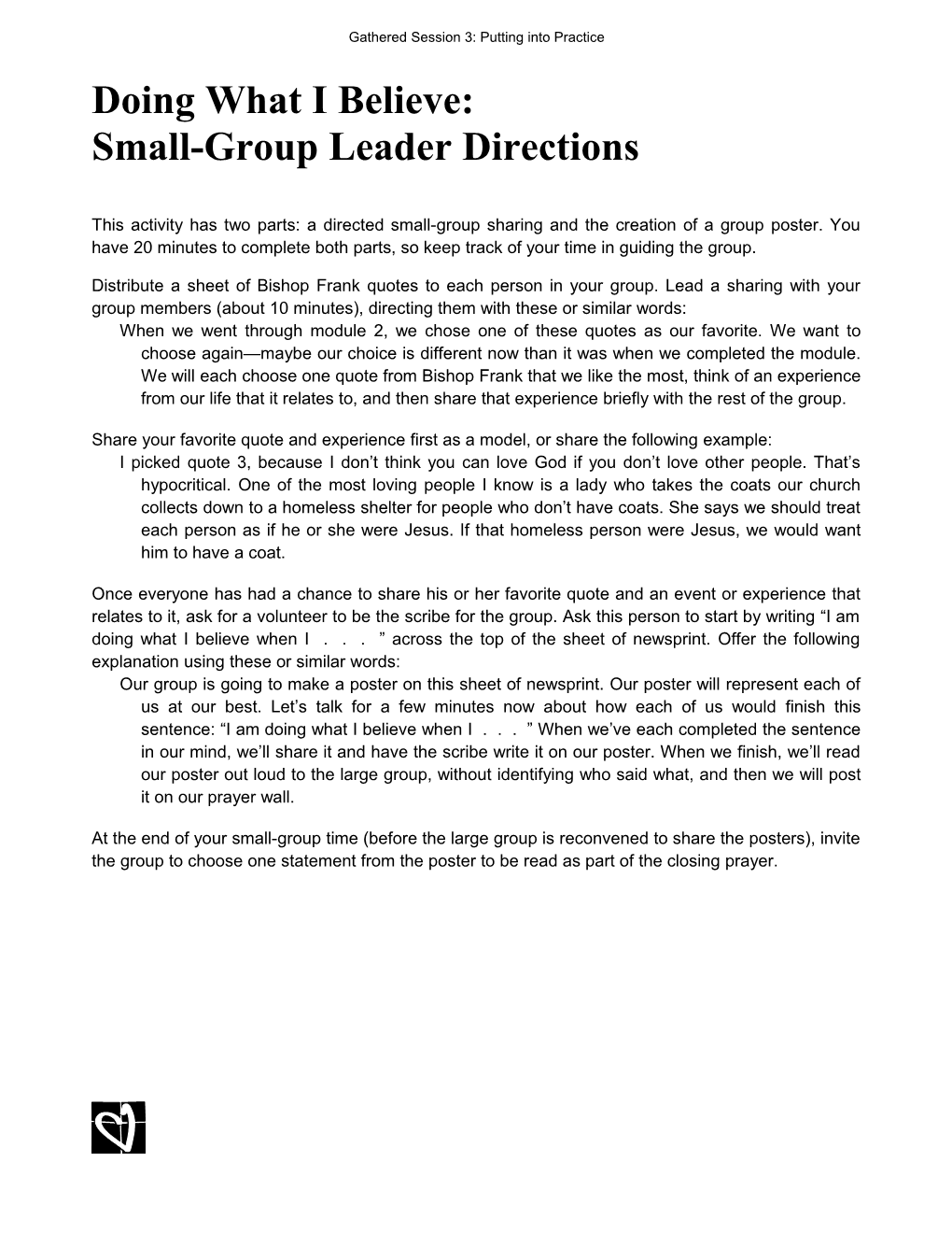 Doing What I Believe: Small-Group Leader Directions