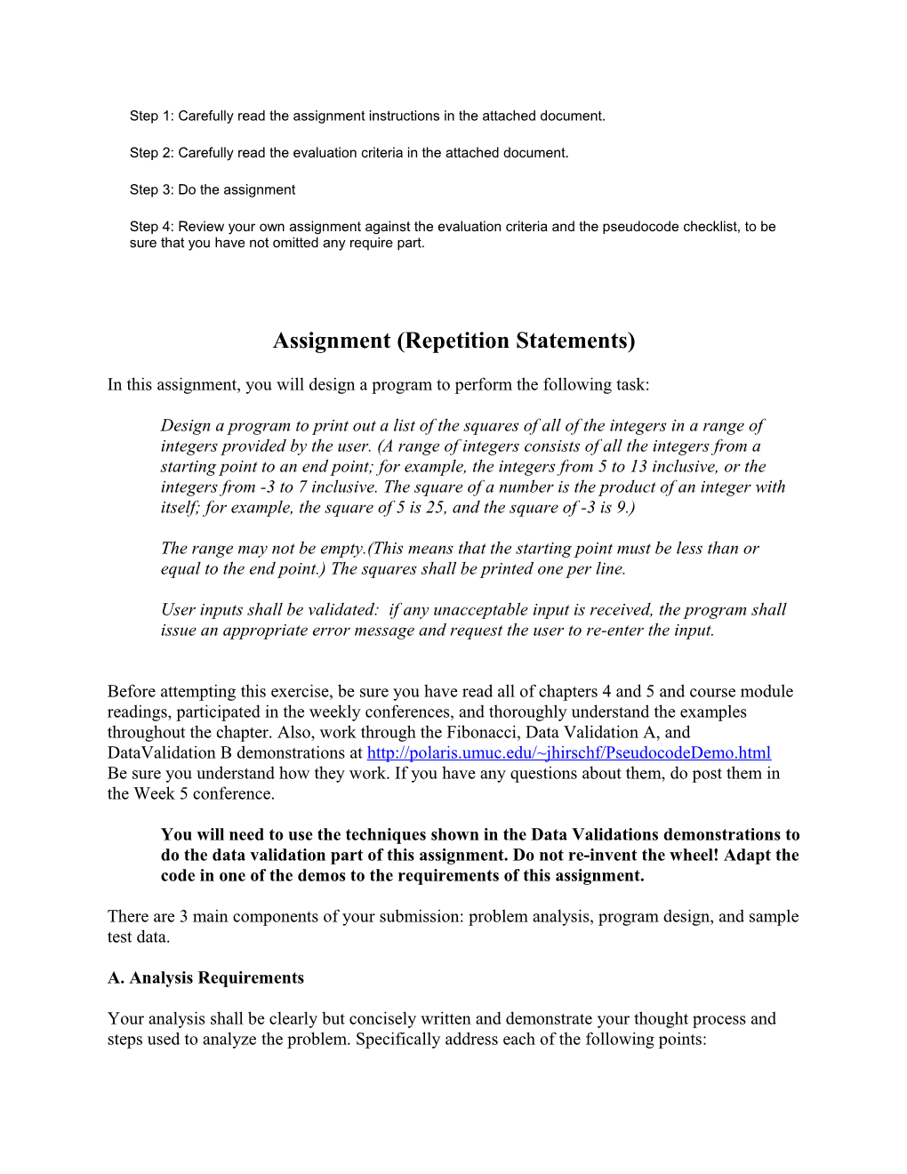 Assignment 3 (Repetition Statements) for Sections 7982 and 7986
