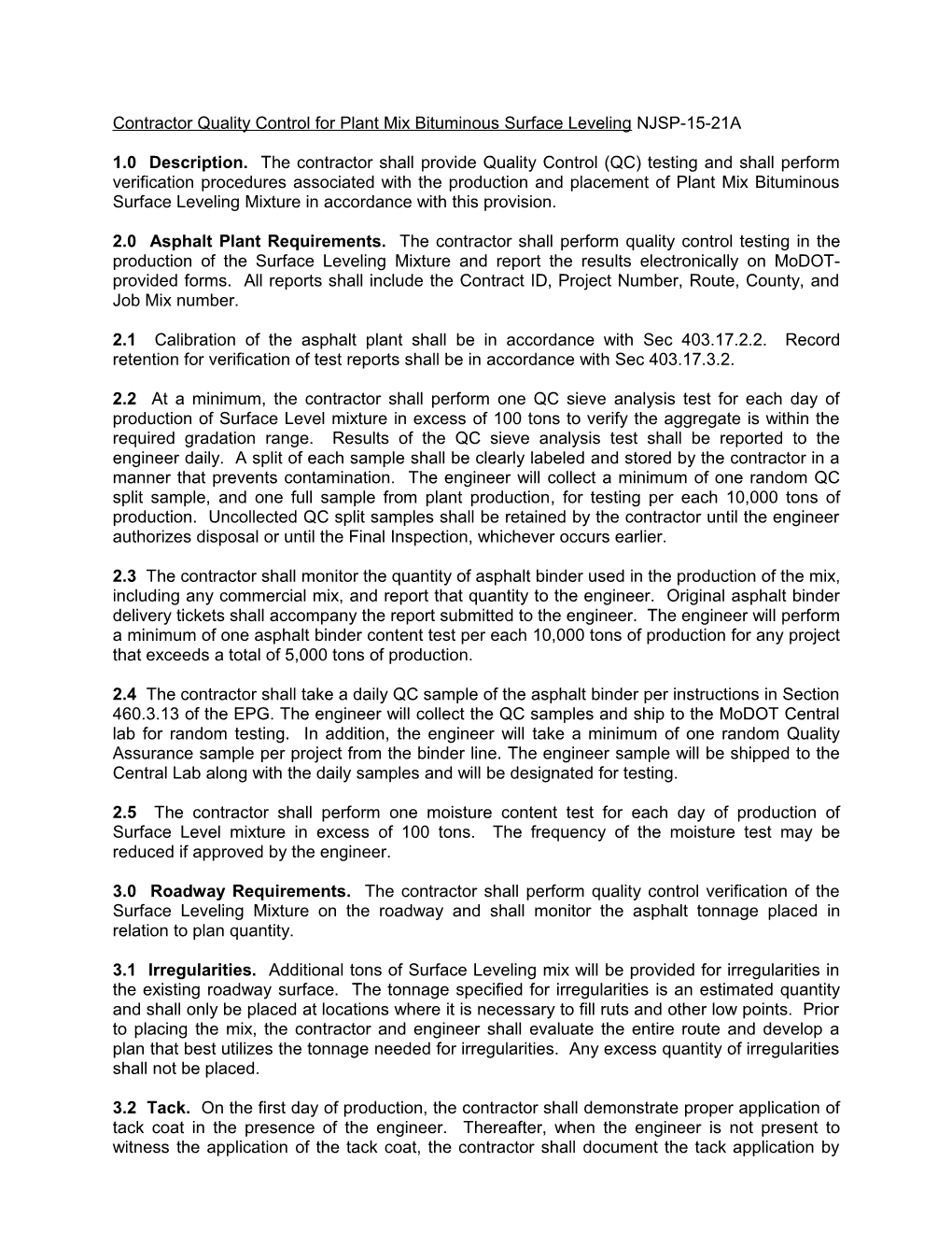 Contractor Quality Control for Plant Mix Bituminous Surface Leveling