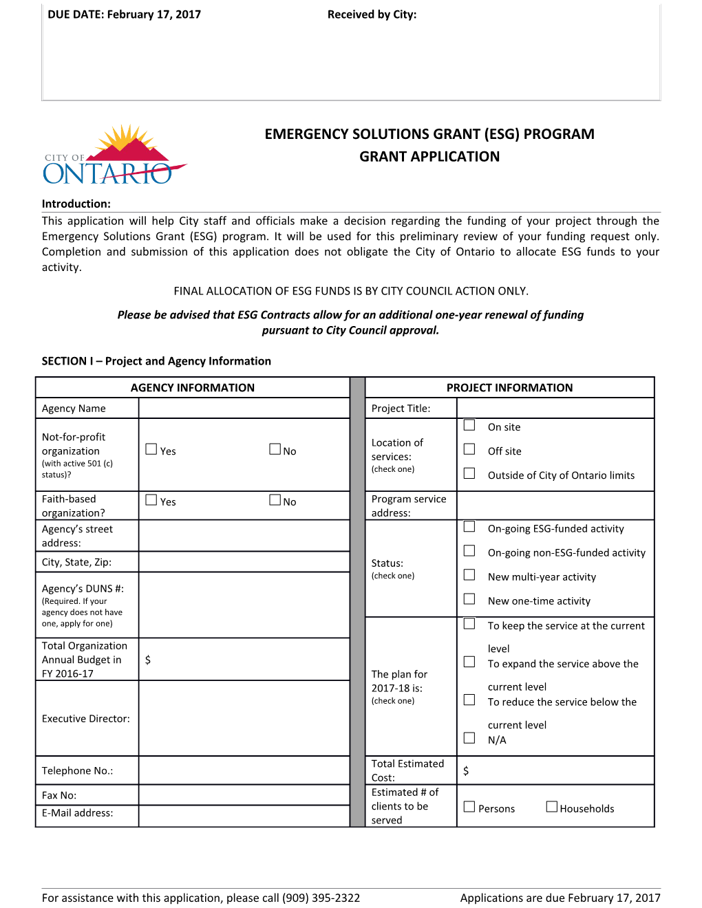 Emergency Solutions Grant (ESG) Program Grant Applicationpage 1