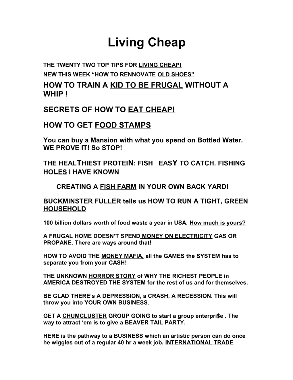 The Twenty Two Top Tips for Living Cheap!
