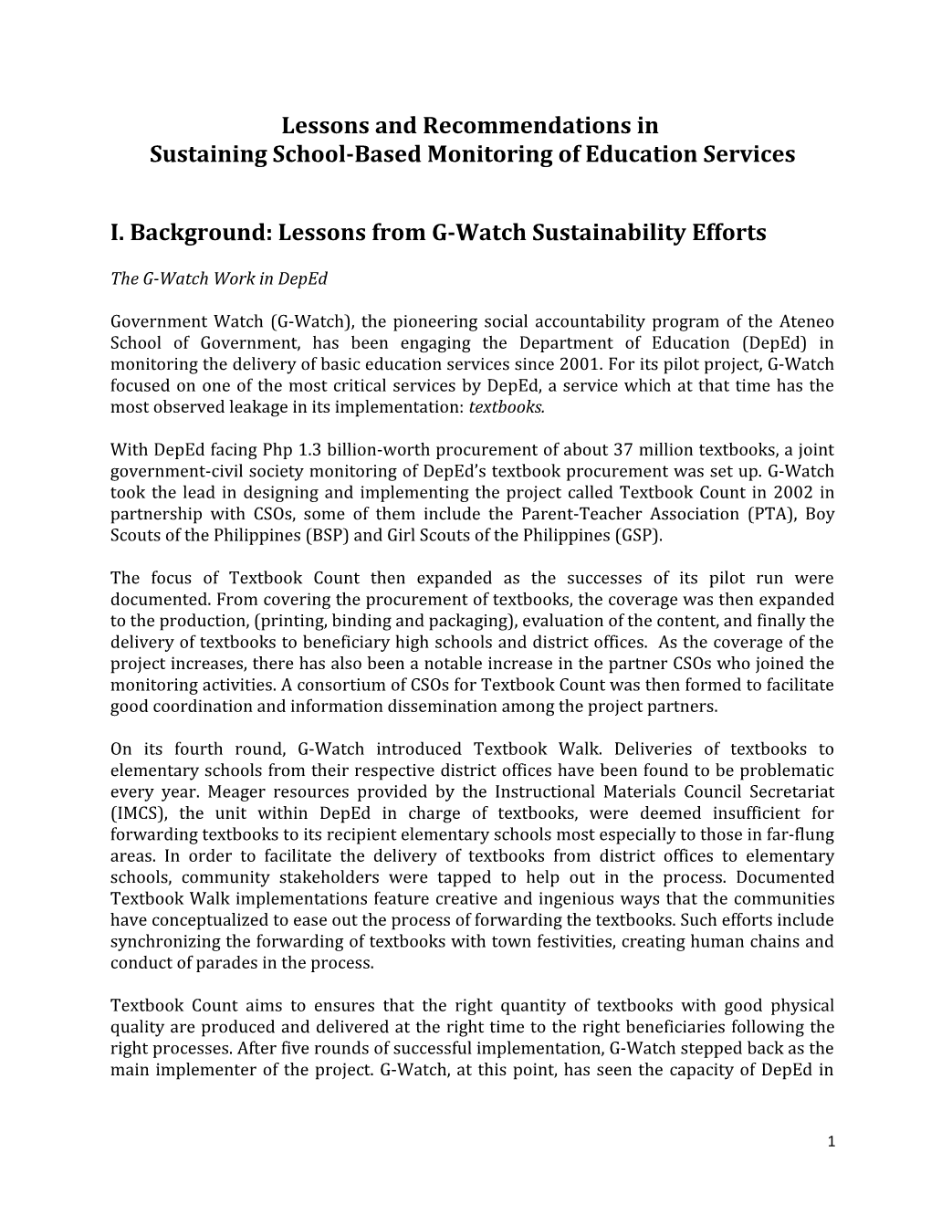 Sustaining School-Based Monitoring of Education Services