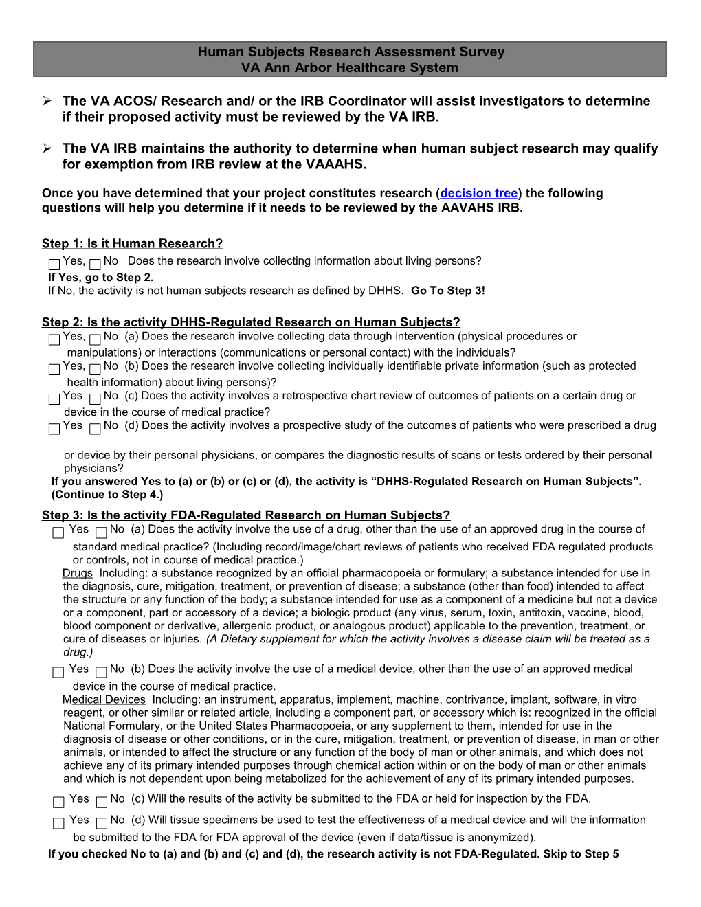 Human Subjects Research Assessment Survey