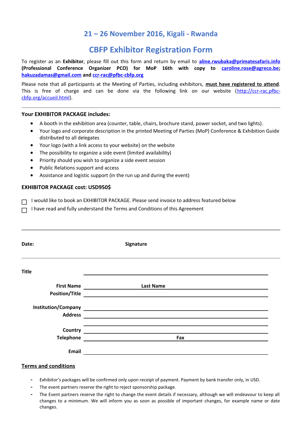 CBFP Exhibitor Registration Form