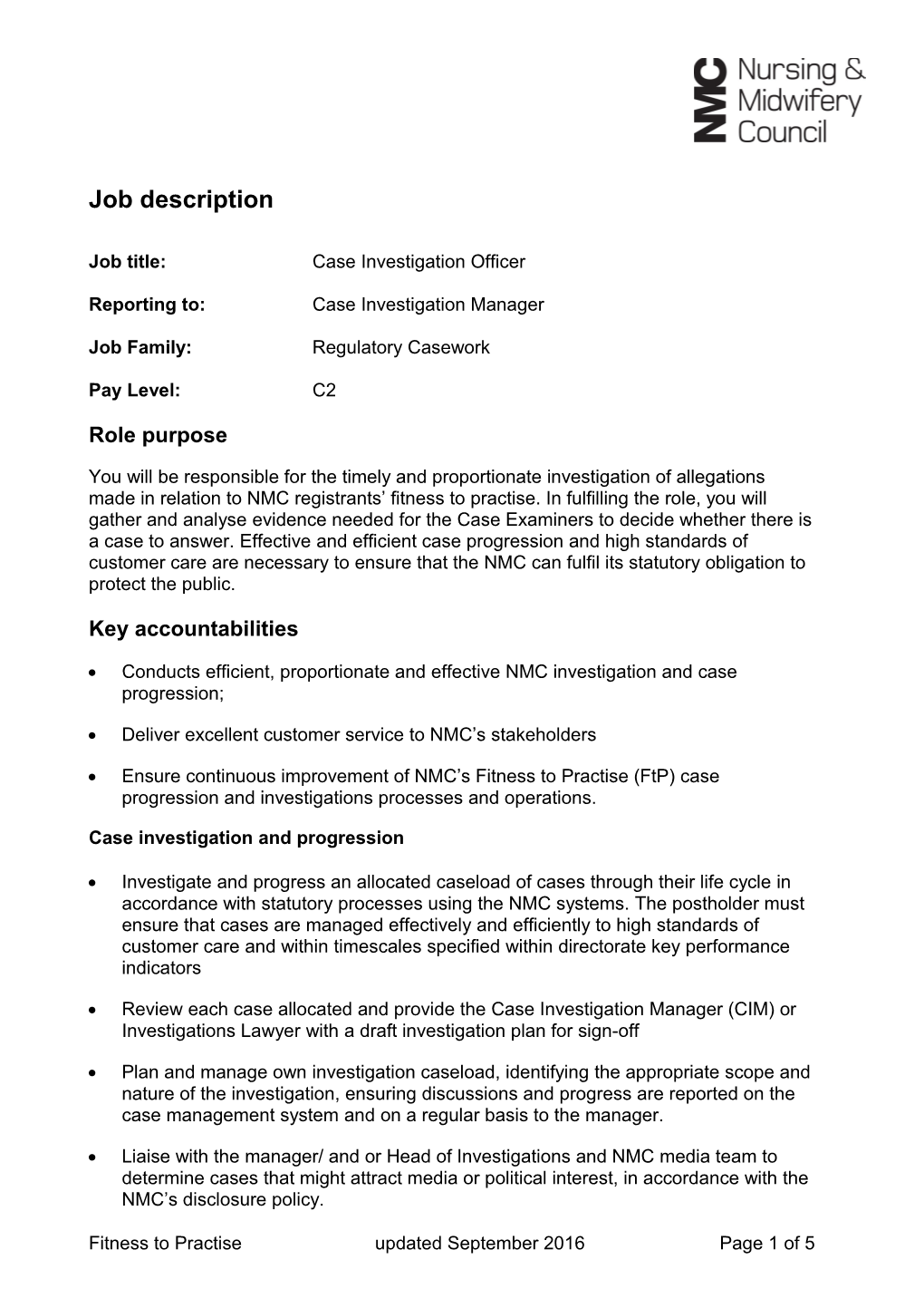 Job Title:Case Investigation Officer