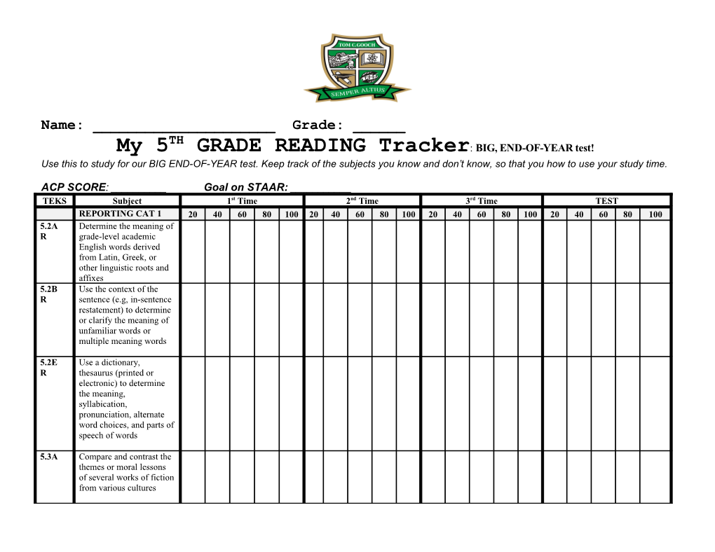 My Tracker: BIG, END-OF-YEAR Test