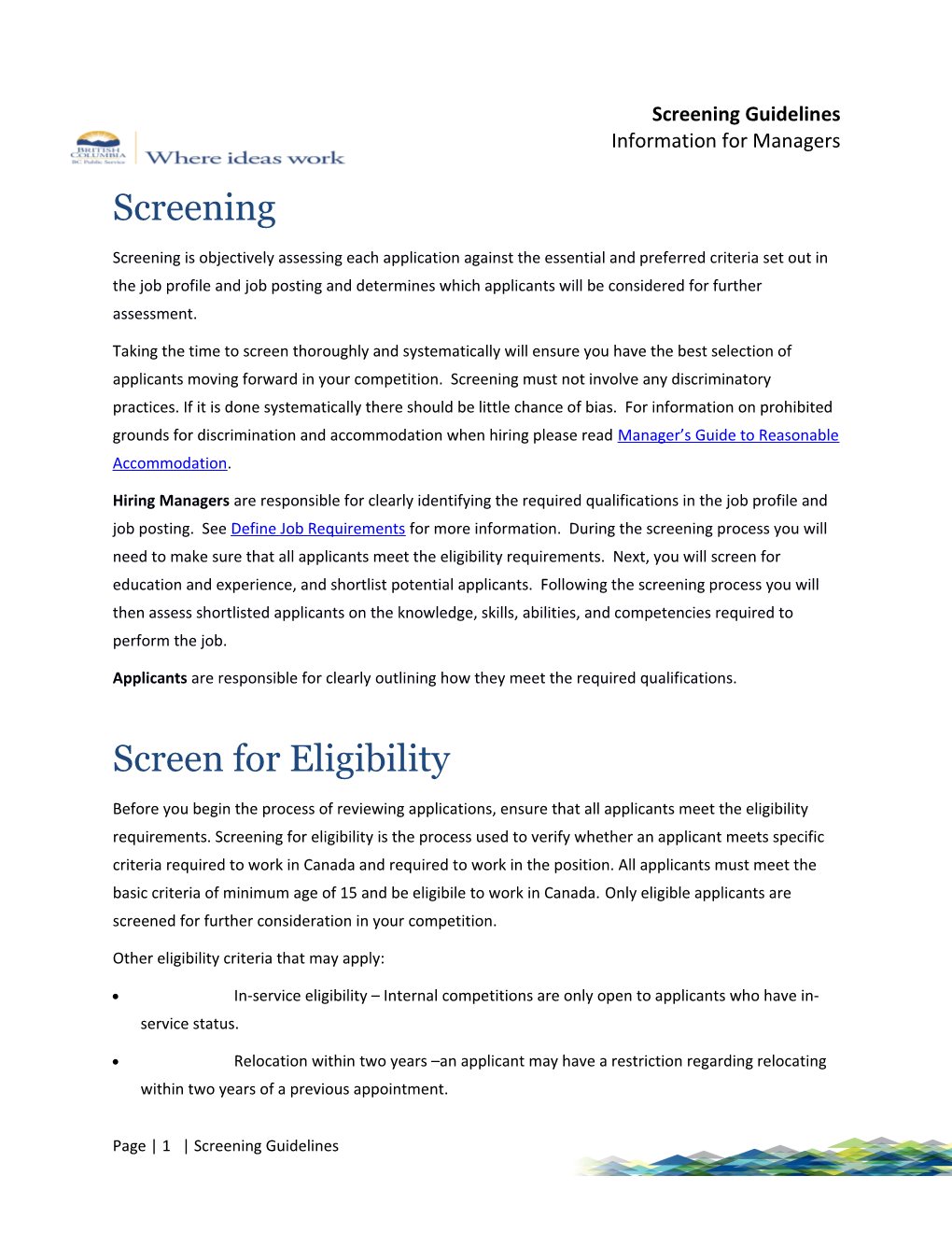 Screening Guidelines