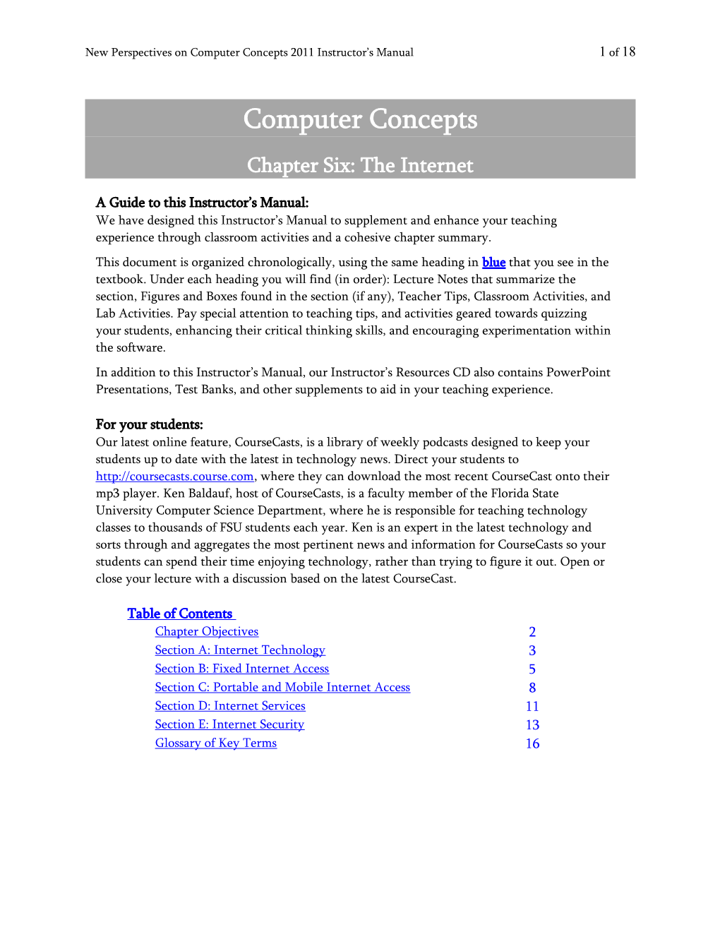 New Perspectives on Computer Concepts 2011 Instructor S Manual1 of 16