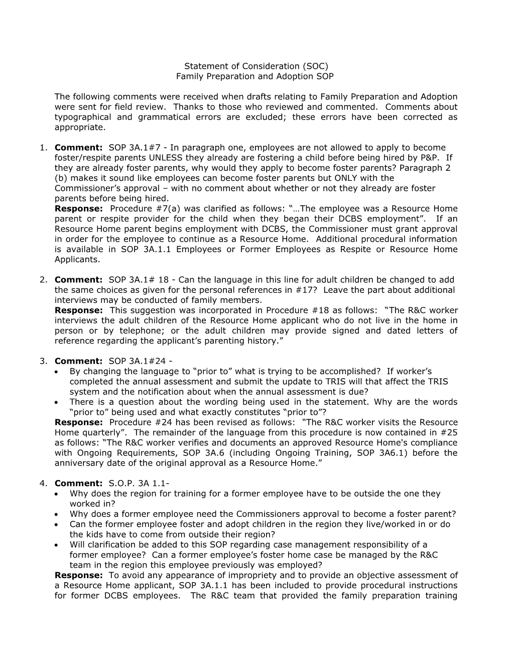 PPTL 08-07 Statement of Consideration Regarding Revisions and Additions to the Family