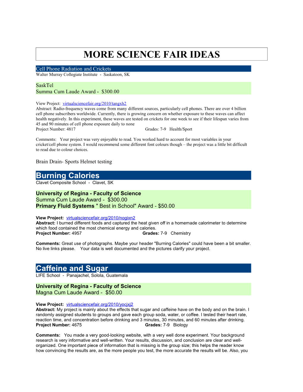 More Science Fair Ideas