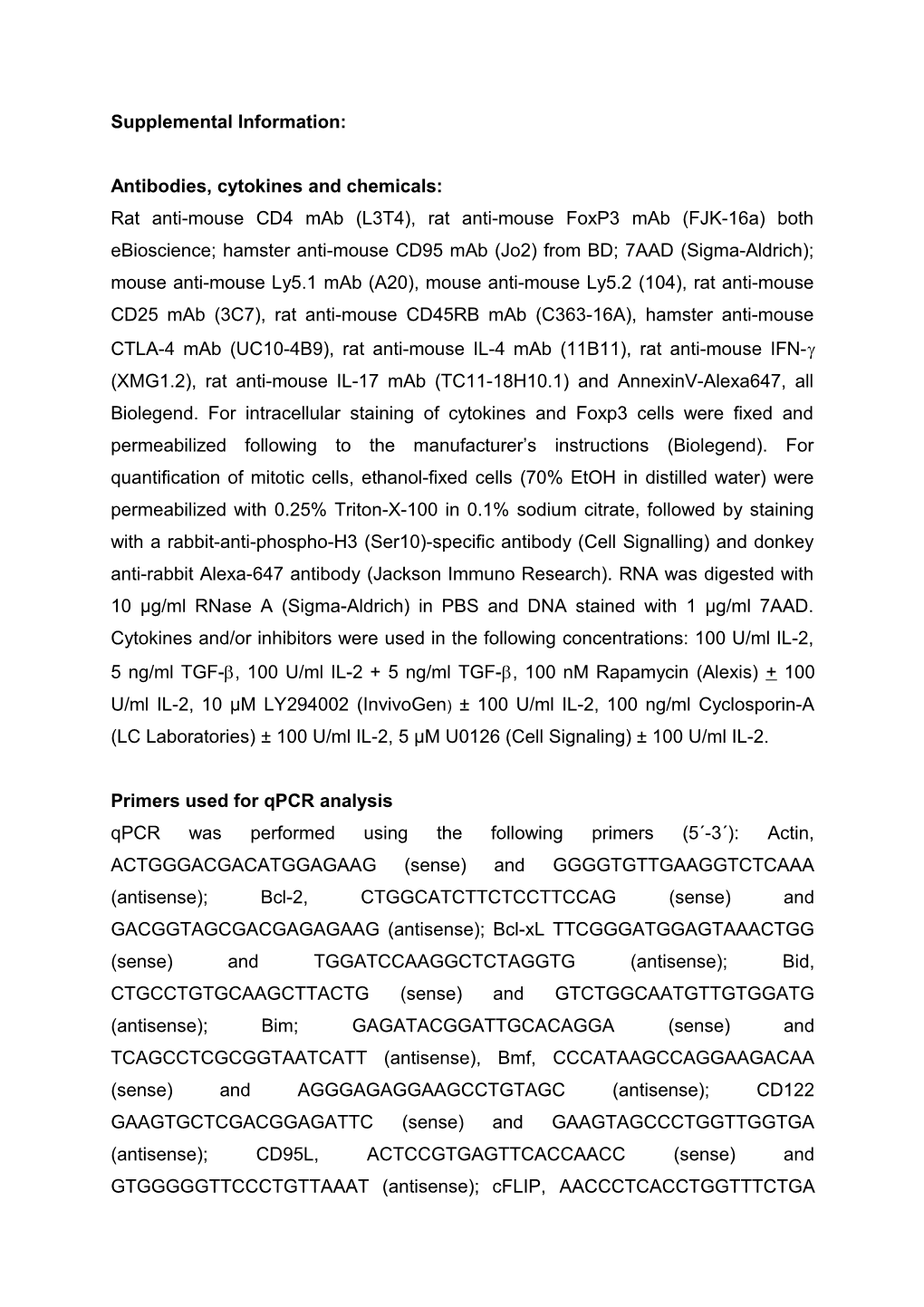 Antibodies, Cytokines and Chemicals