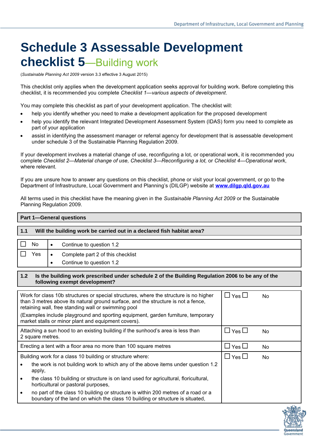 Schedule 3 Assessable Development Checklist 5 - Building Work