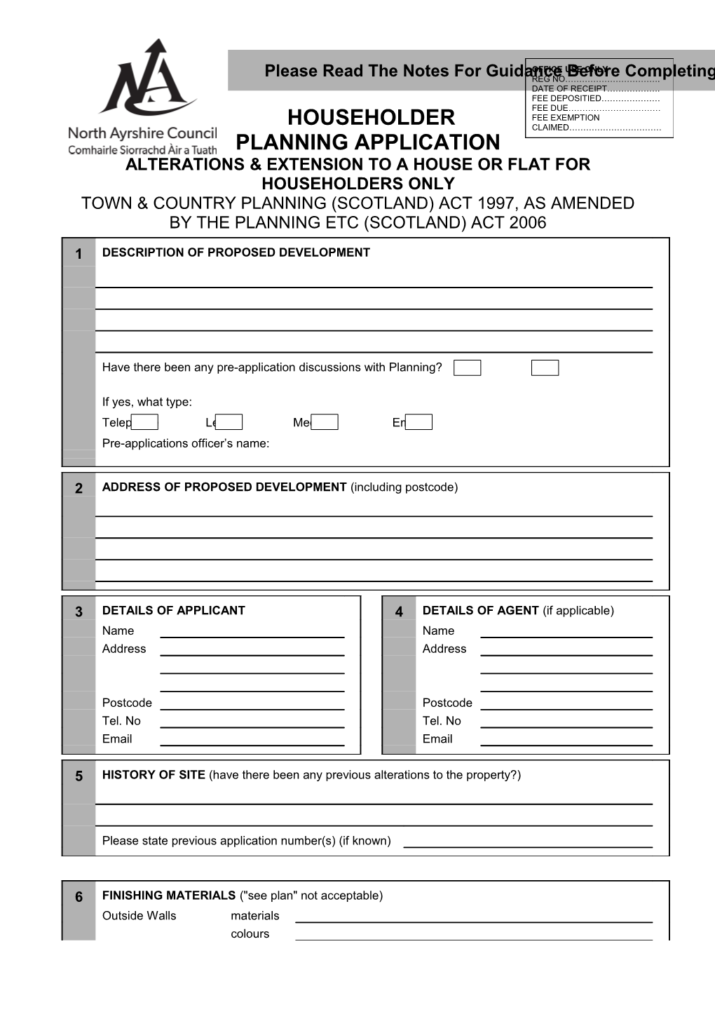 Householder Planning Application Form