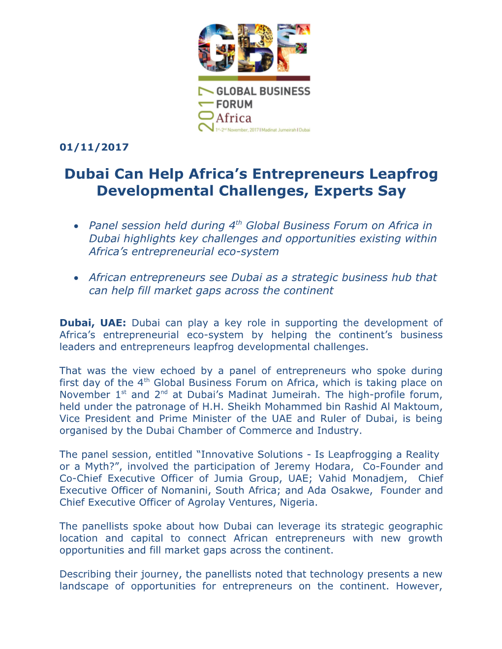 Dubai Can Help Africa S Entrepreneurs Leapfrog Developmental Challenges, Experts Say