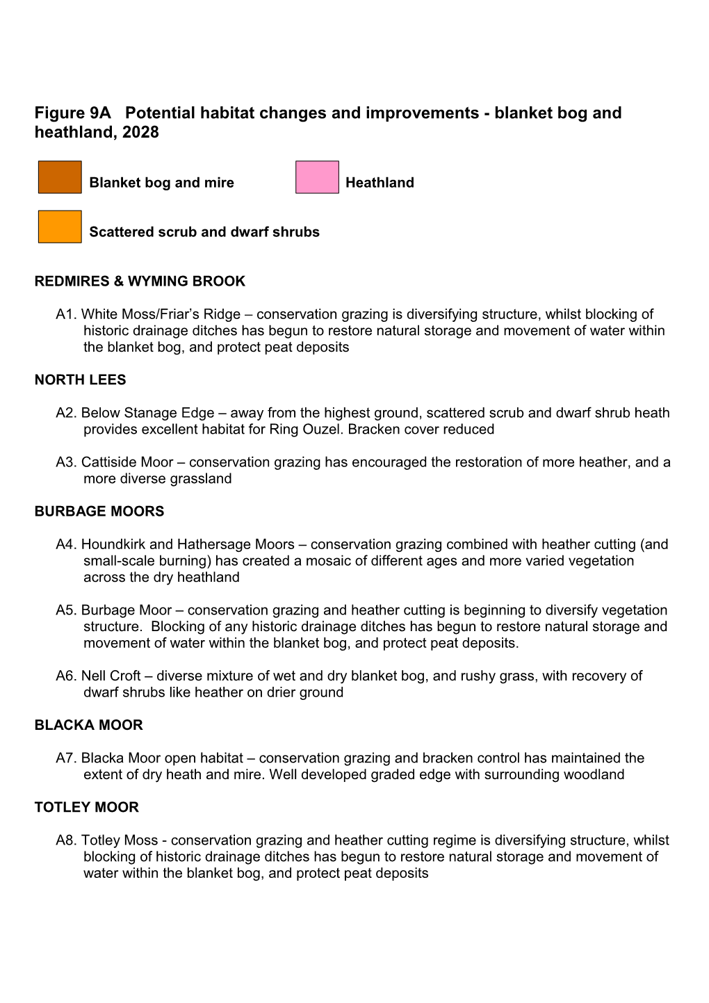 Figure 9A Blanket Bog and Heathland - Potential Habitat Changes and Improvements, 2028