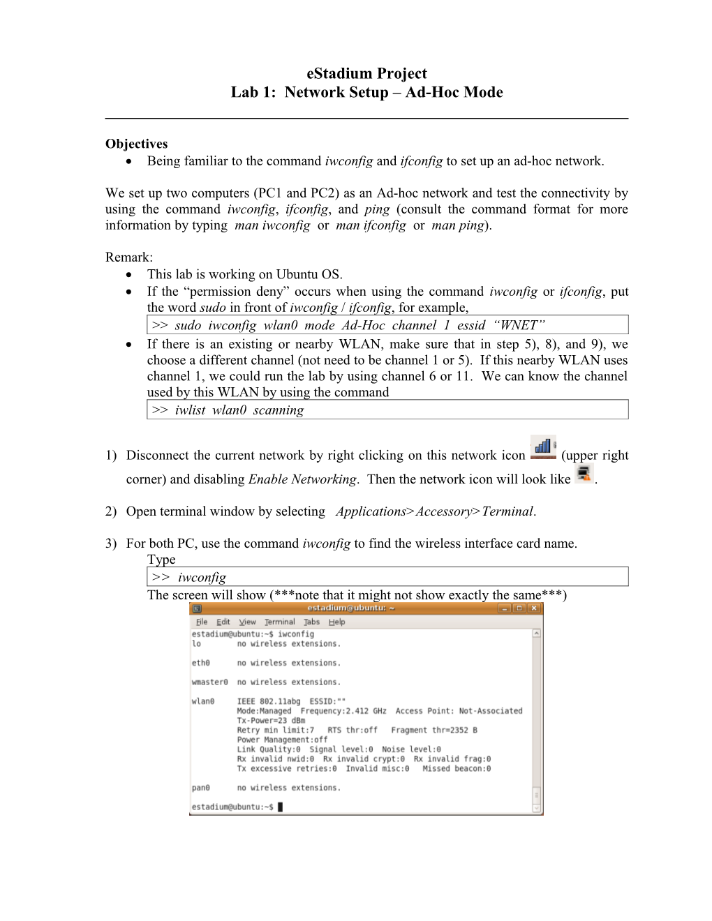 Lab 1: Network Setup Ad-Hoc Mode