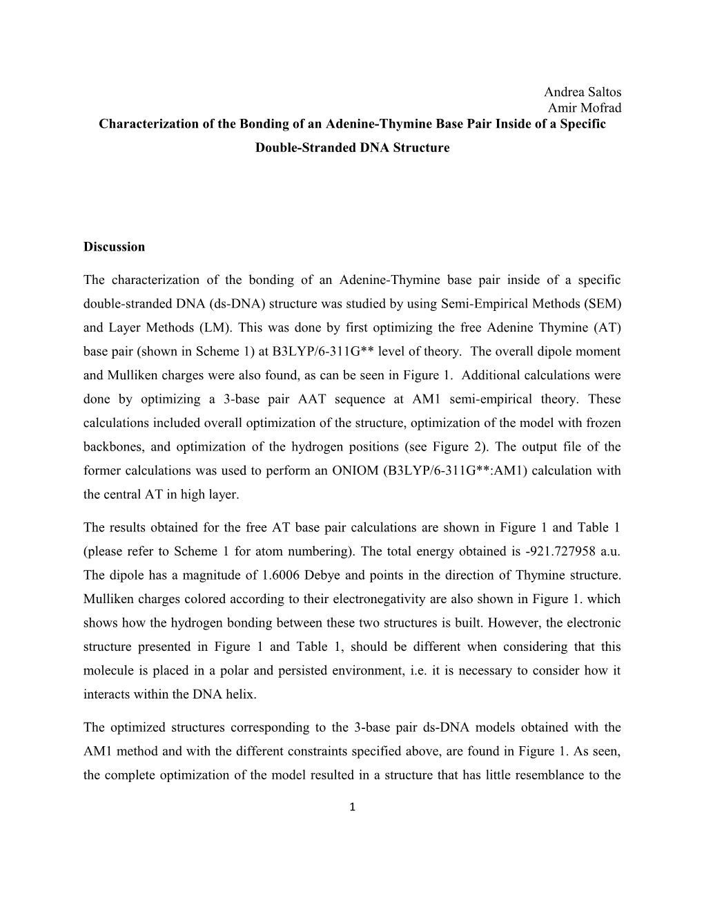 Characterization of the Bonding of an Adenine-Thymine Base Pair Inside of a Specific