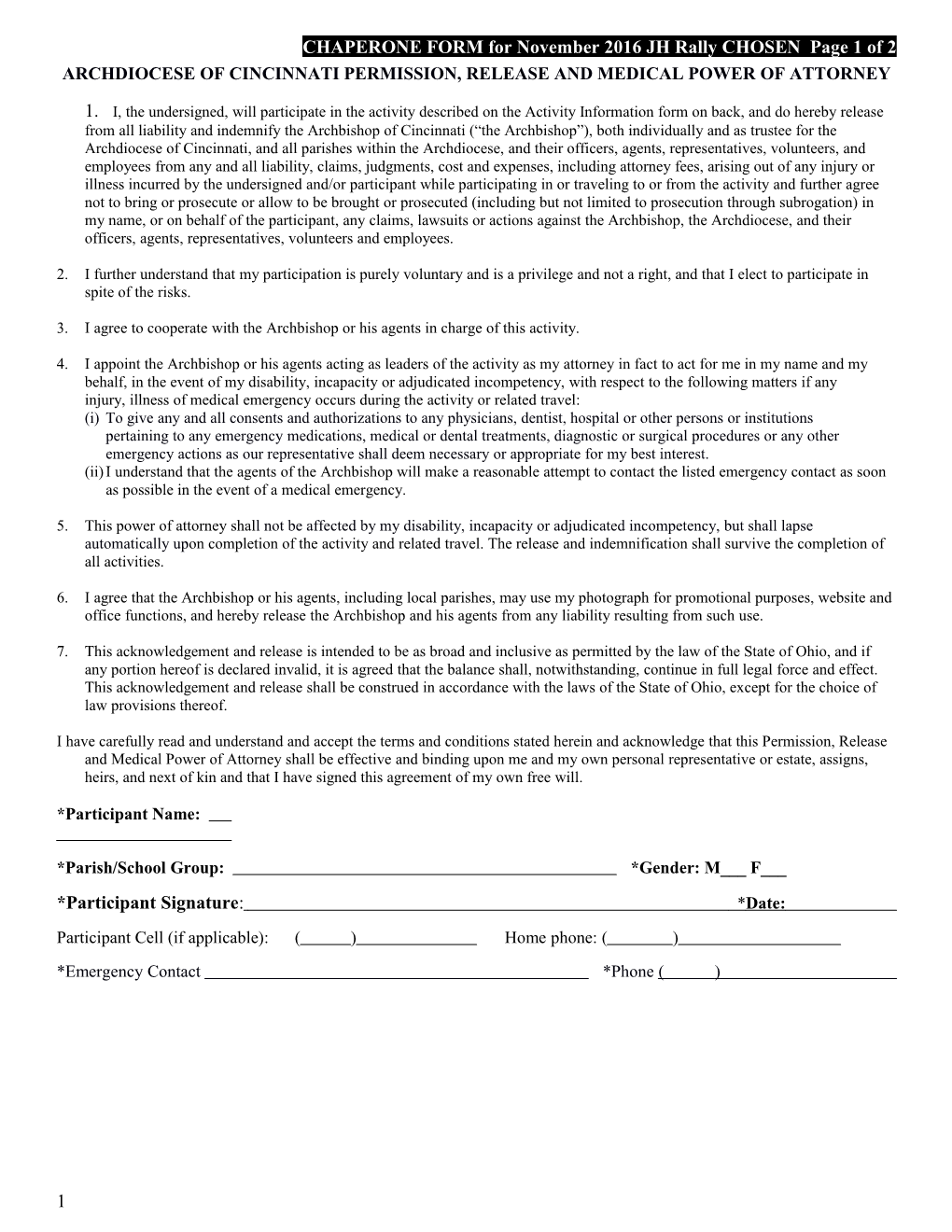 CHAPERONE FORM for November2016jh Rally CHOSEN Page 1 of 2