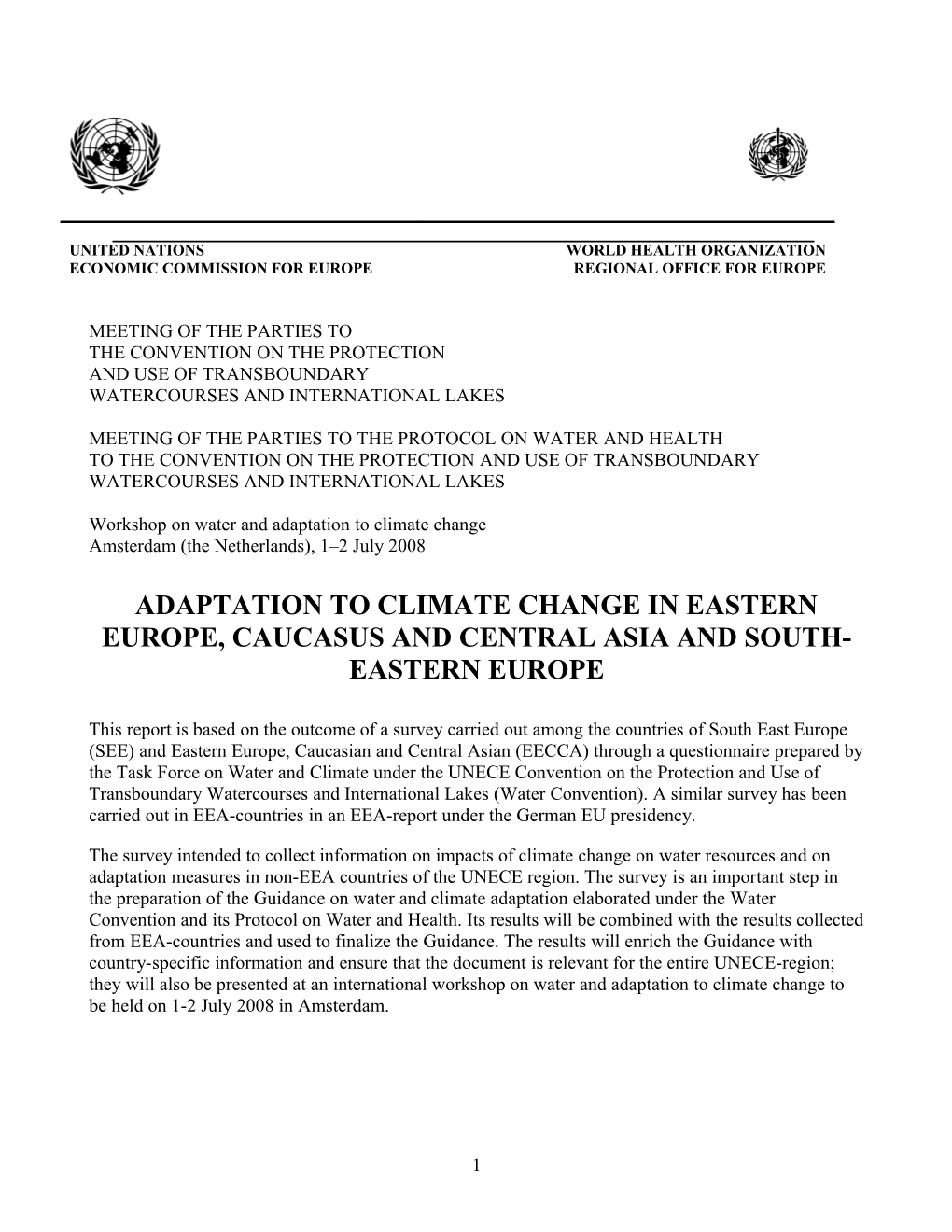 Adaptation to Climate Change in Eastern Europe, Caucasus and Central Asia and South-Eastern