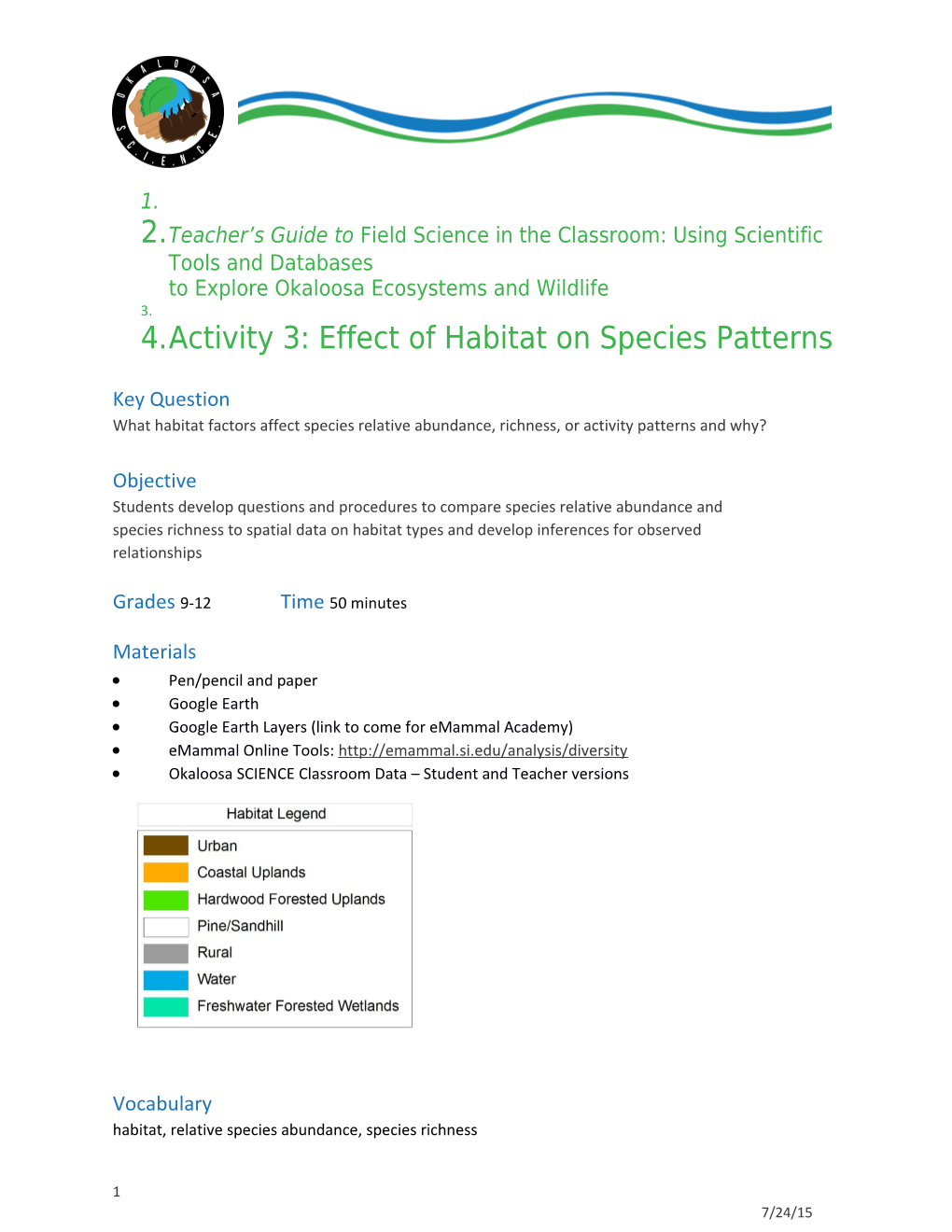 Activity 3: Effect of Habitat on Species Patterns