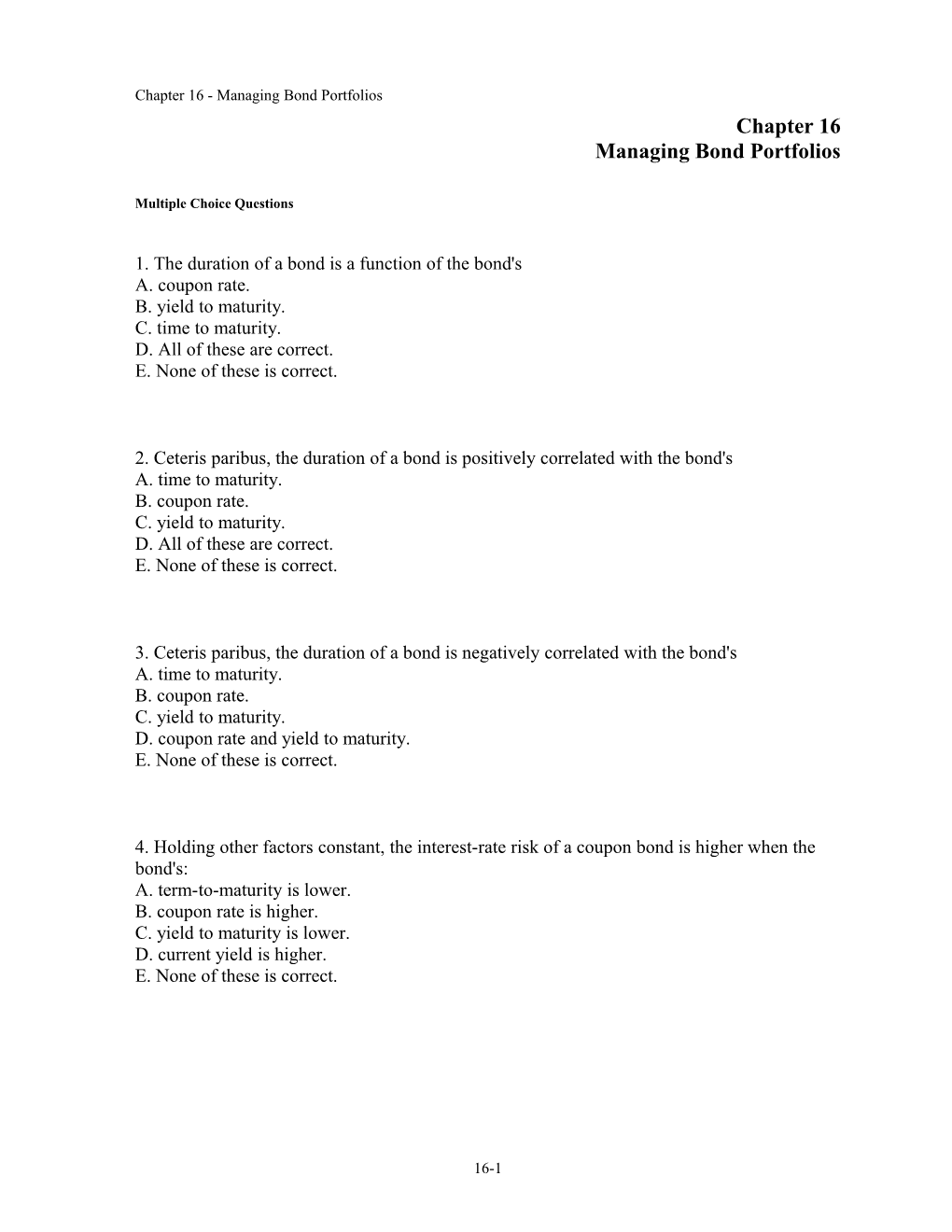 Chapter 16 Managing Bond Portfolios