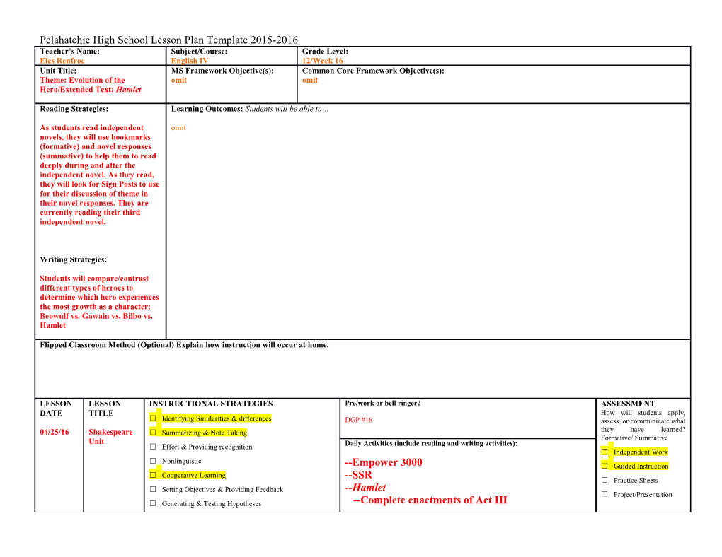 Pelahatchie High School Lesson Plan Template 2015-2016