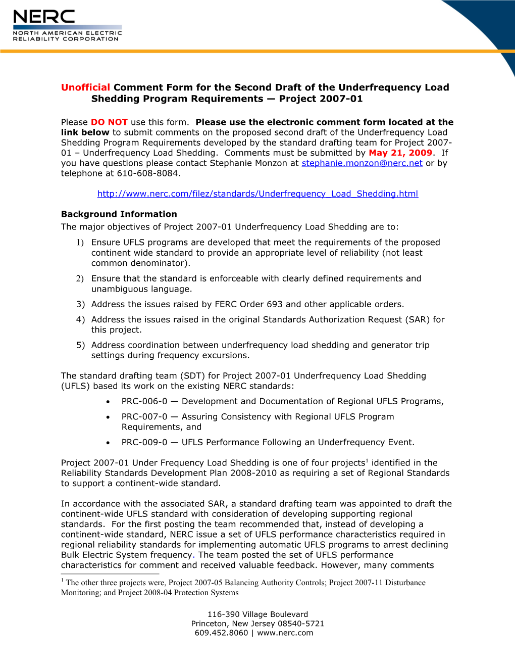 Unofficialcomment Form for the Second Draft of the Underfrequency Load Shedding Program