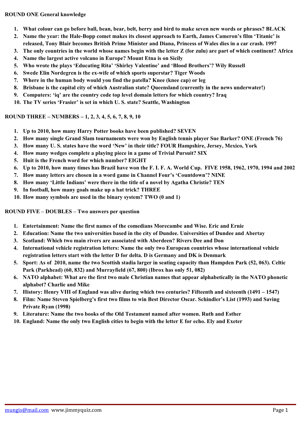ROUND ONE General Knowledge