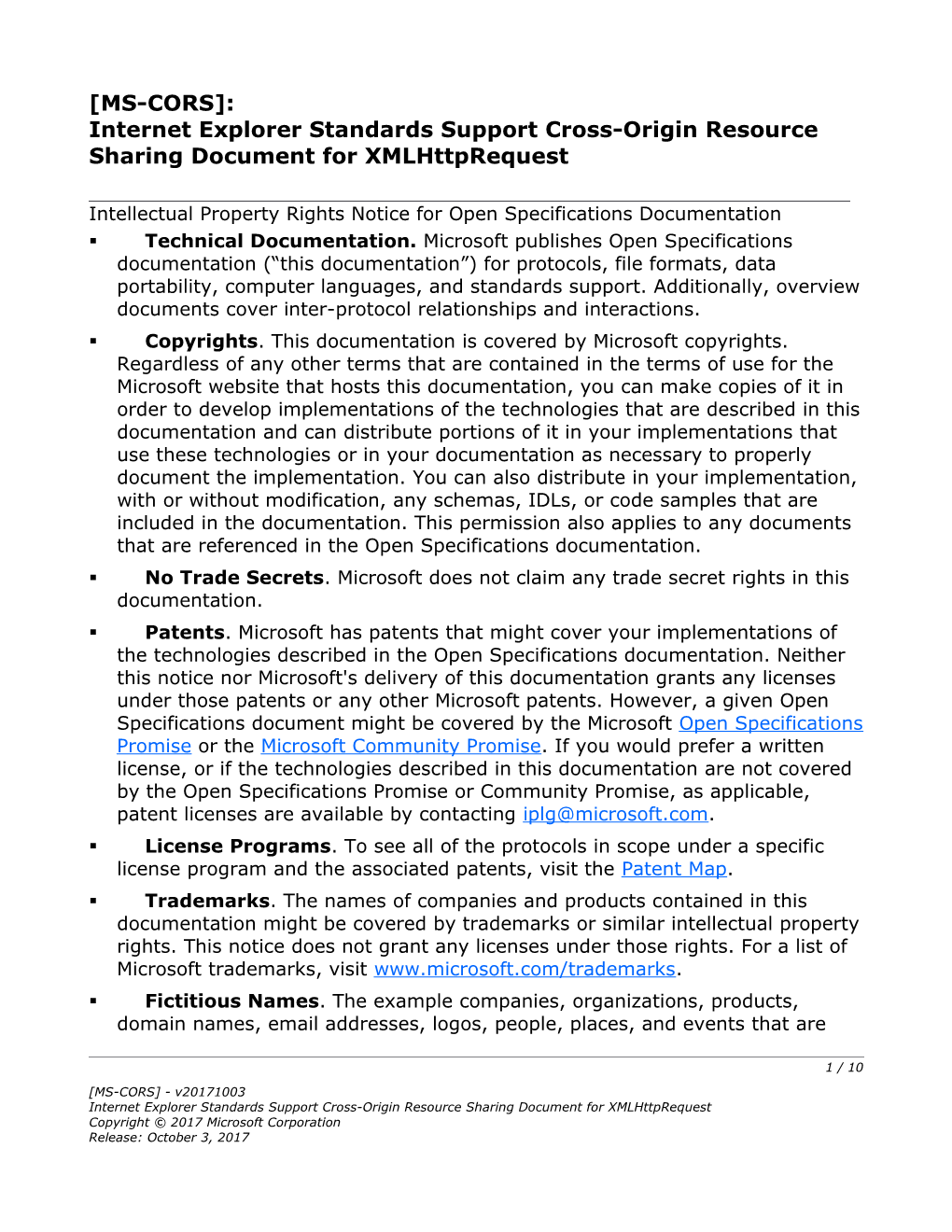 Internet Explorer Standards Support Cross-Origin Resource Sharing Document for Xmlhttprequest