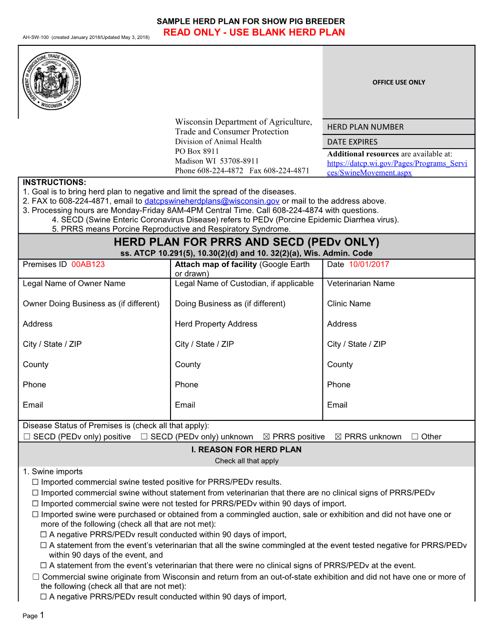 Sample Herd Plan for Show Pig Breeder