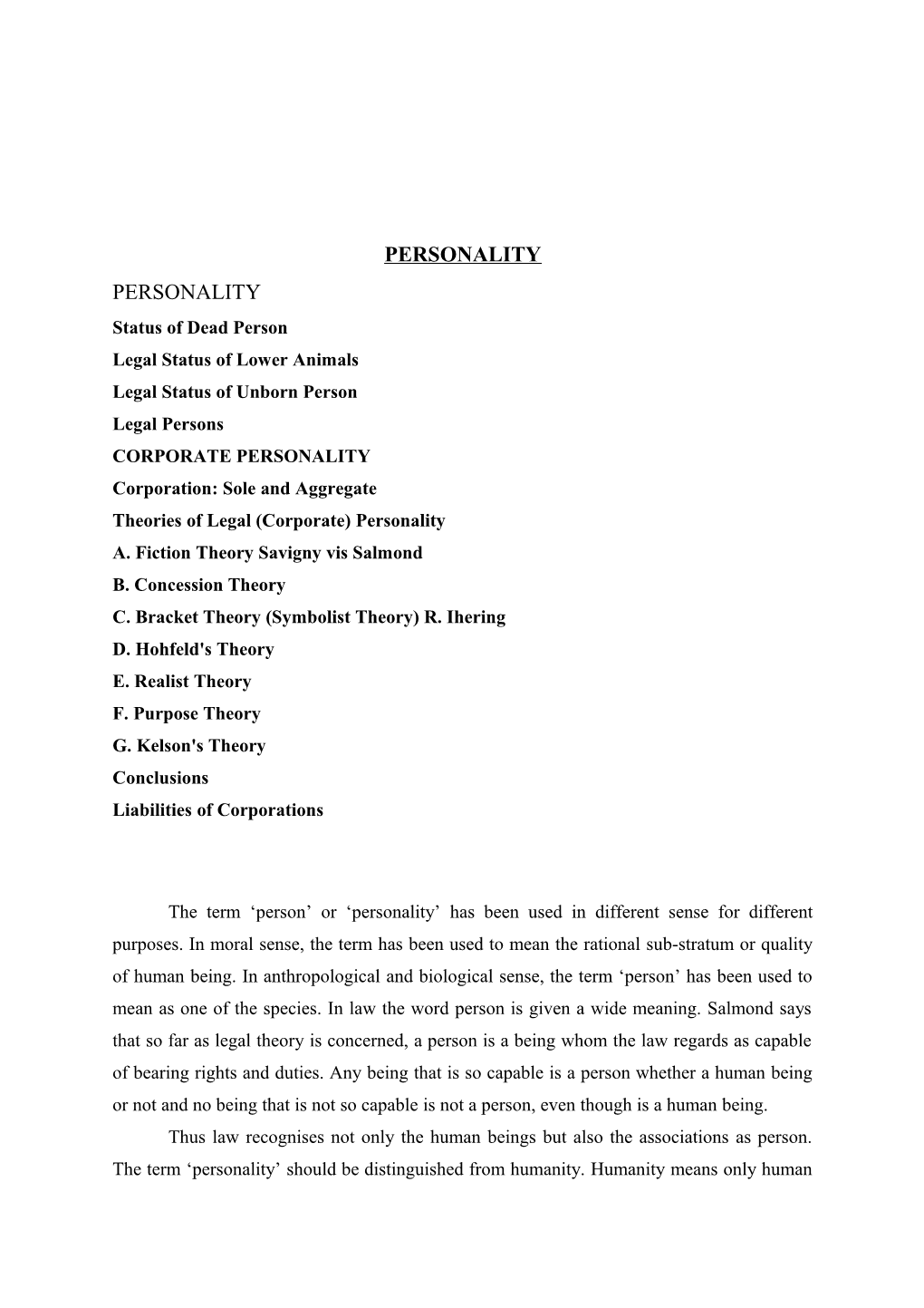 Legal Status of Lower Animals