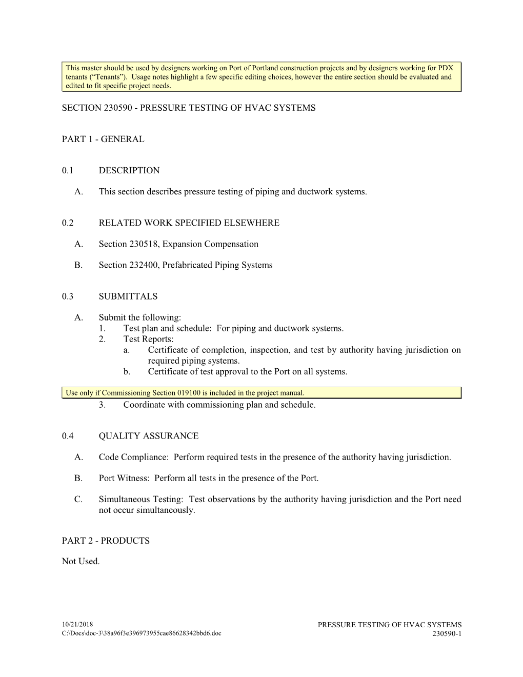 Section 230590 - Pressure Testing of Hvac Systems