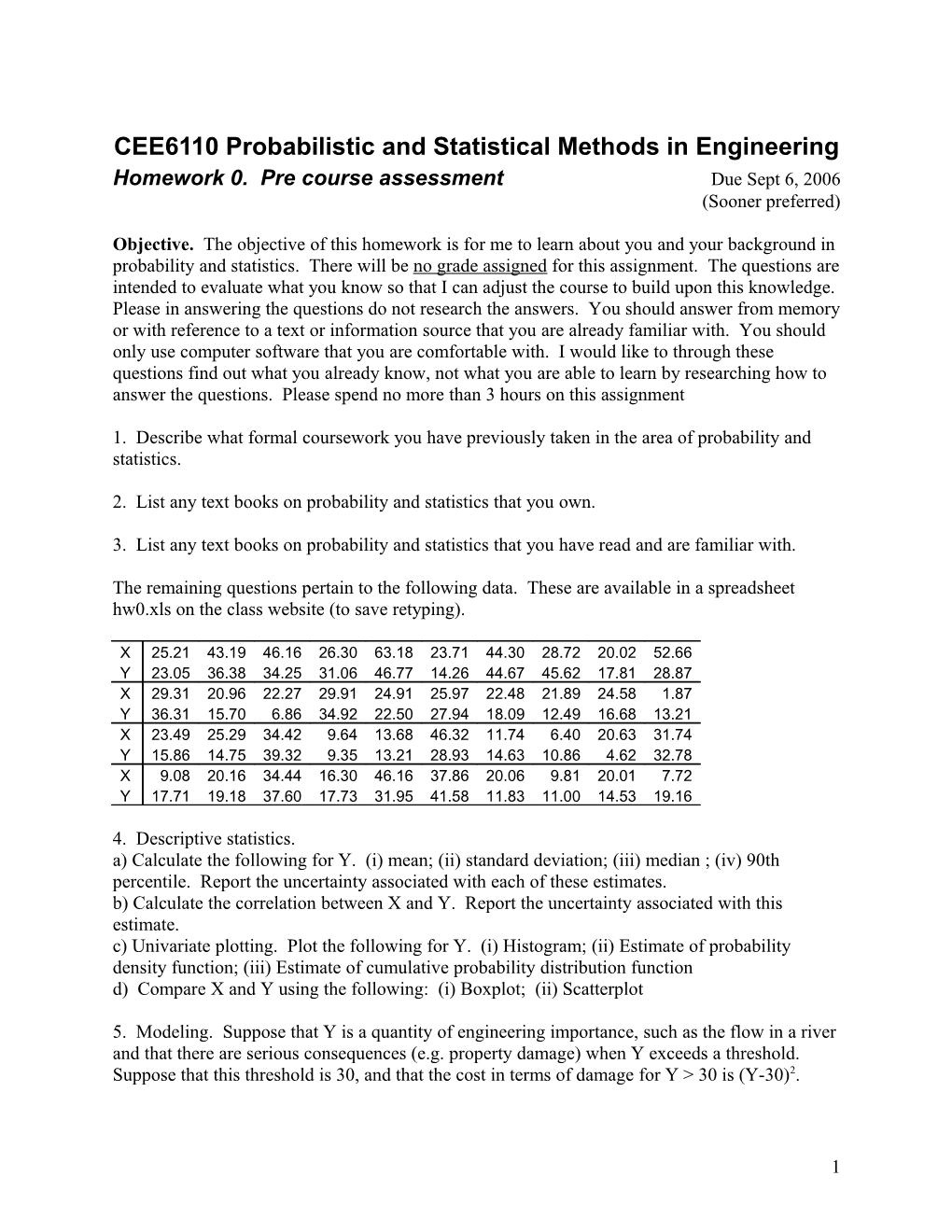 CEE6110 Probabilistic and Statistical Methods in Engineering