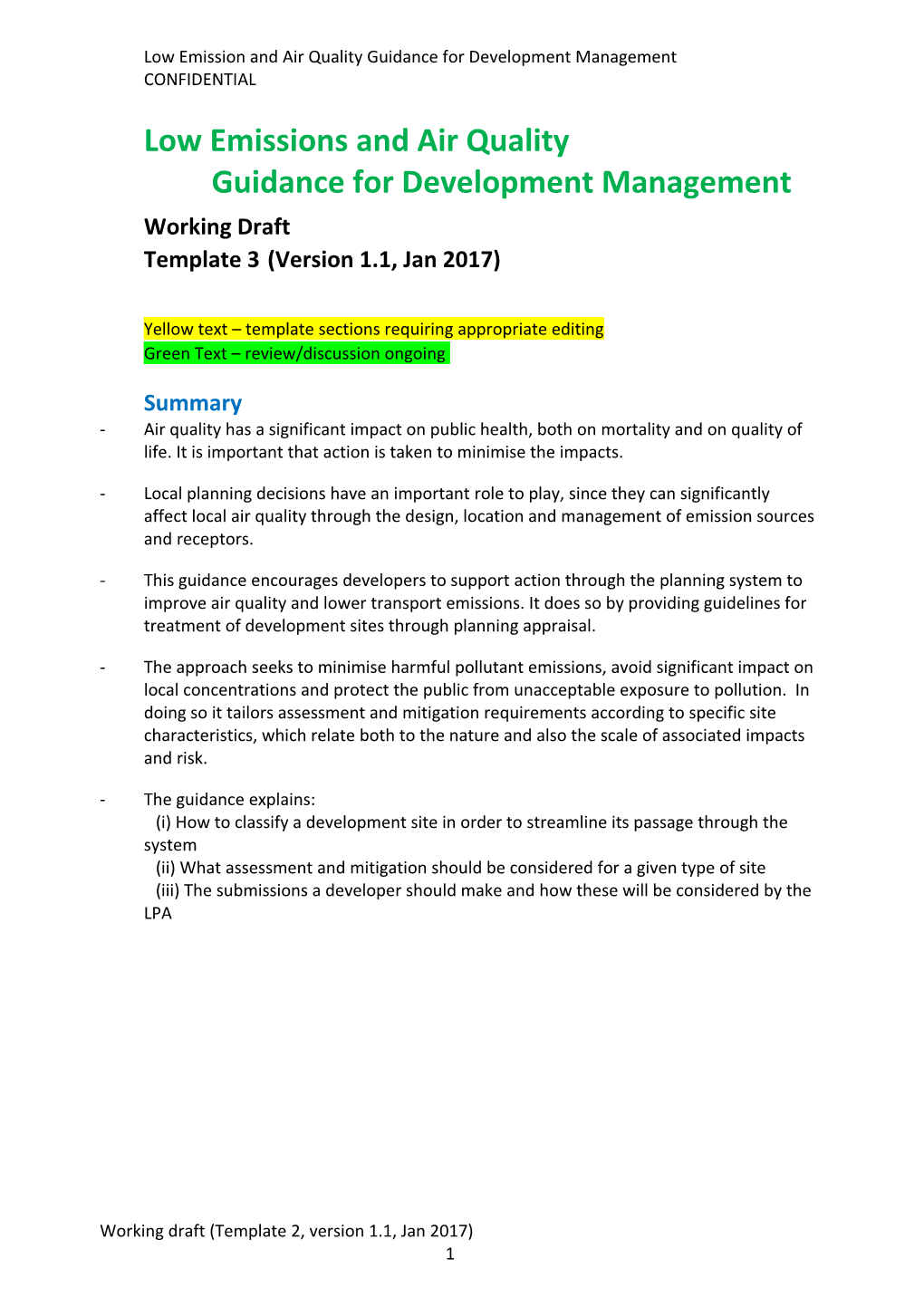 Low Emission and Air Quality Guidance for Development Management CONFIDENTIAL