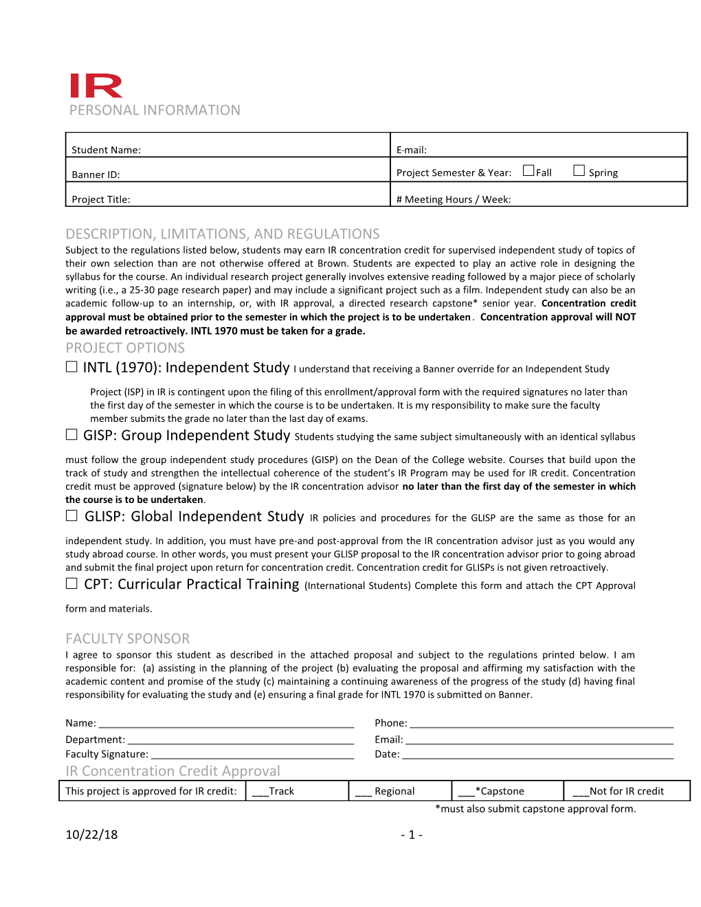 IR Honors Application Form 2014