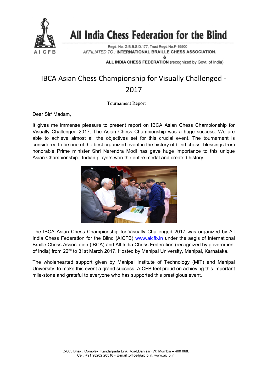 IBCA Asian Chess Championship for Visually Challenged - 2017