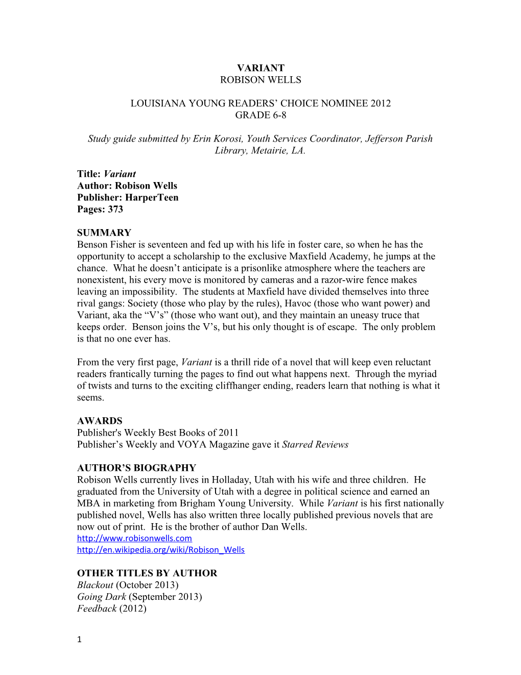 Louisiana Young Readers Choice Nominee 2012