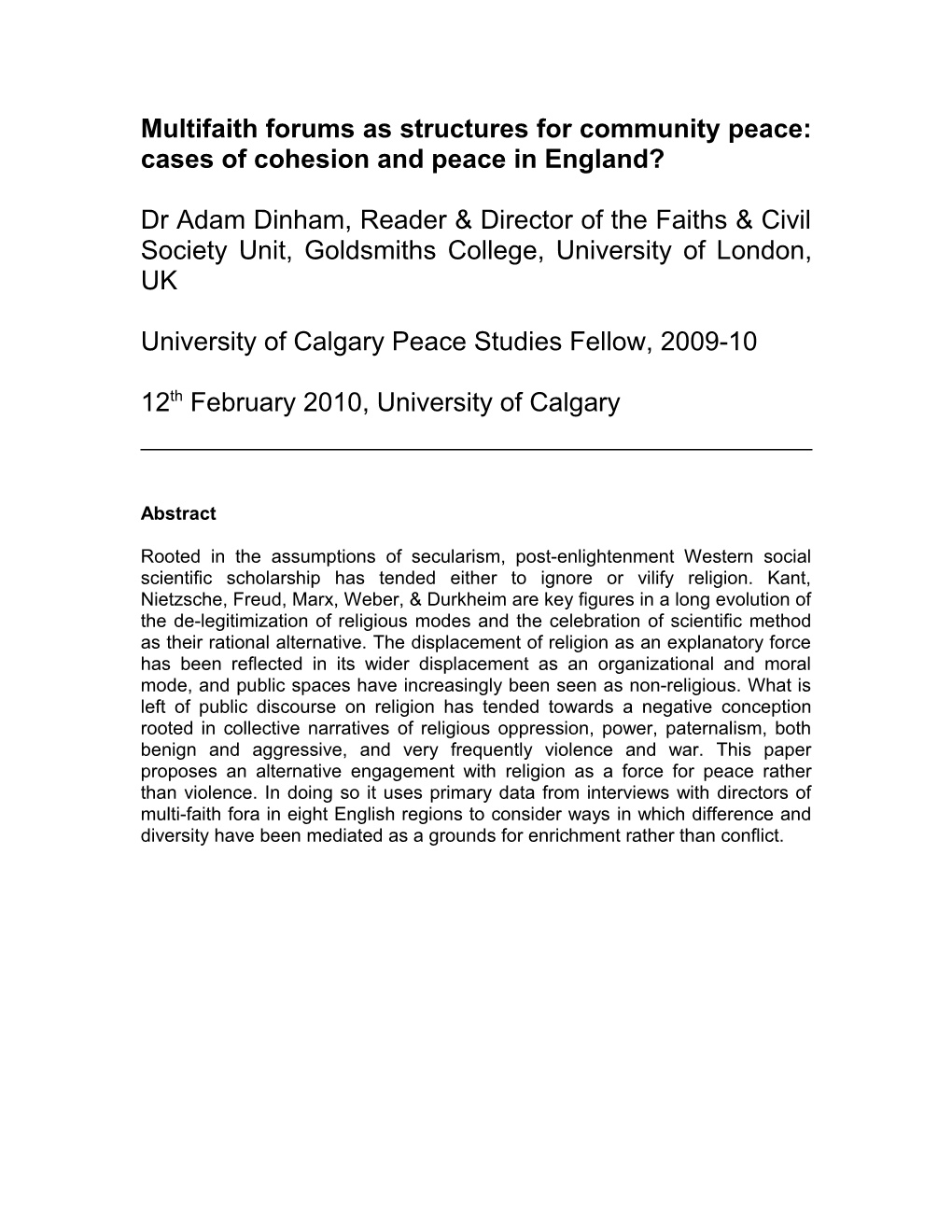 Multifaith Forums As Structures for Community Peace: Cases from England