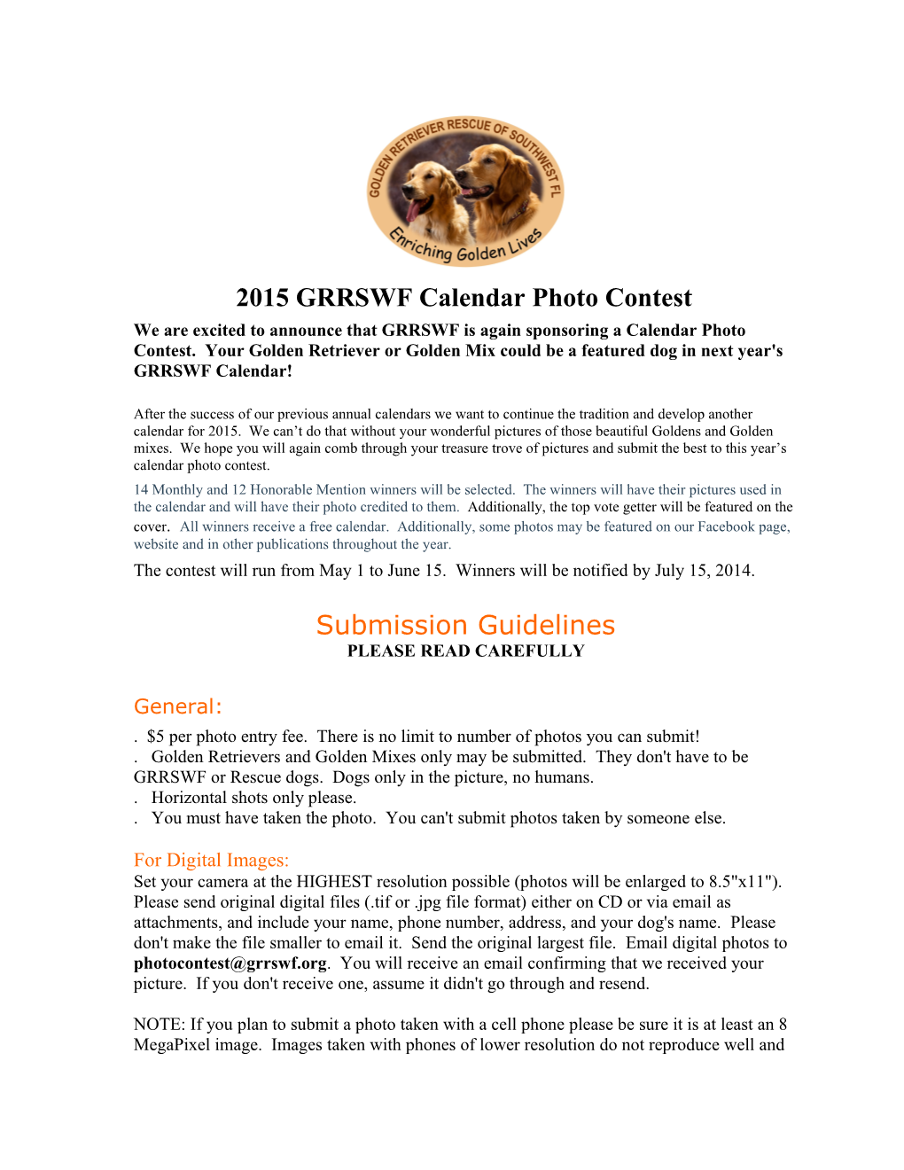 2015GRRSWF Calendar Photo Contest